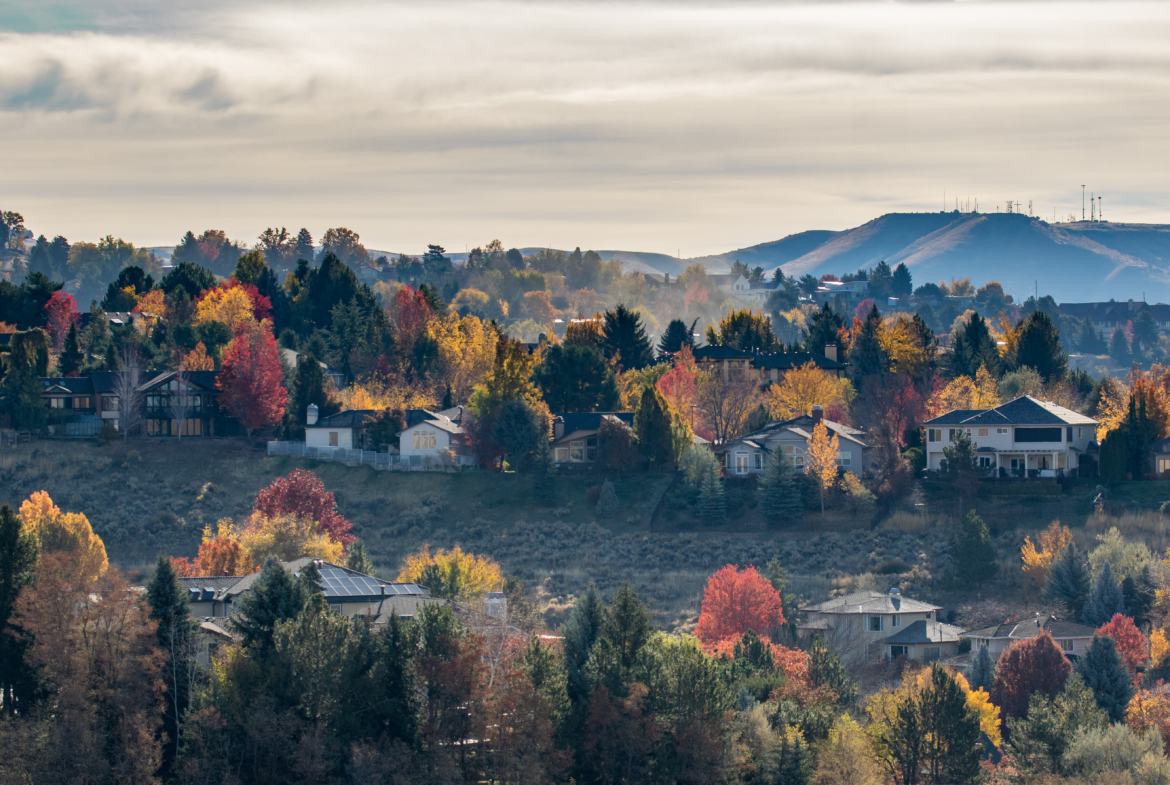 Image of Boise Idaho houses and Tablerock in the fall